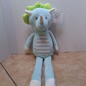 SJC Blue Green Dinosaur Triceratops Long Legs Baby Toy Plush Lovey 16"